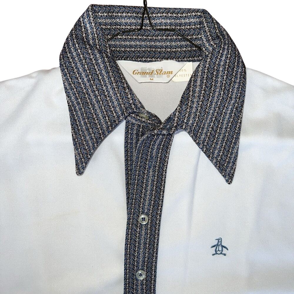 VINTAGE Munsingwear Polo Shirt Medium White USA 70s Penguin Grand Slam‎